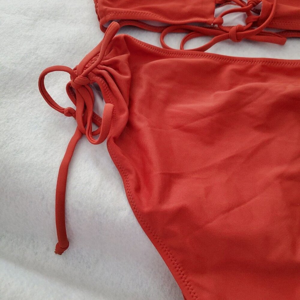 Beachsissi 2 Piece Swimsuit Burnt Orange Criss Cross Top Removable Pads Size S - Picture 6 of 12